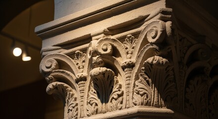 Ornate Column Capital Carving Architectural Detail Stone Texture Ancient Structure Elegant Decoration Building Detail