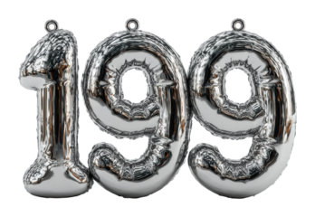 Celebratory event with silver 199 balloons party venue festive isolated on transparent background