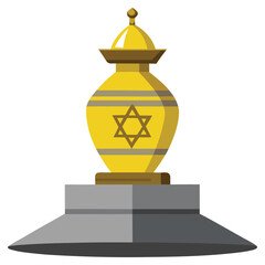 Golden jewish urn with star of david on a monument base