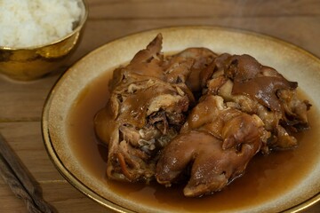 Taiwanese traditional food pork knuckle. Stewed leg pork with sweet gravy sauce style chinese food...