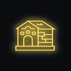 Neon icon of a house being built with an exposed brick wall