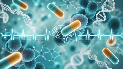 Medical science abstract background with dna helix and capsules