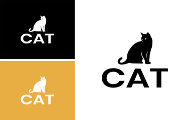 Black cat logo design, cute animal vector silhouette for pet shop or veterinary business, creative feline symbol with simple modern style and elegant concept