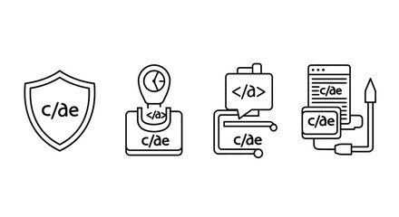 Cybersecurity concepts abstract icons representing data protection encryption and secure coding practices vector