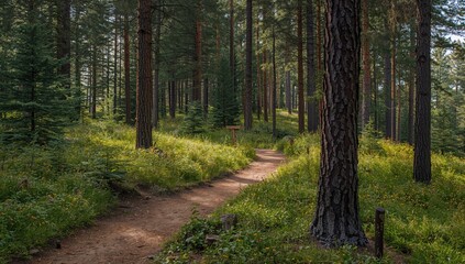 Fototapeta premium Pathway through the pine woodland scenery