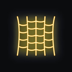 Neon yellow icon of a cargo net glowing brightly on a black background