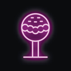 Glowing neon sign of a cake pop on a stick with sprinkles on top in purple