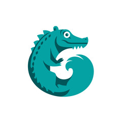 Obraz premium Playful cartoon crocodile illustration forming initial G, cute green alligator character isolated on white background.