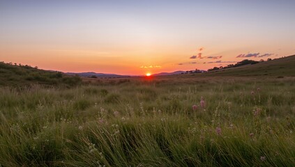 Summer sunset landscape with a glowing sun and scenic outdoor beauty