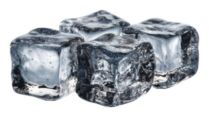 Cool ice cubes in a glass refreshing drink kitchen view isolated on transparent background