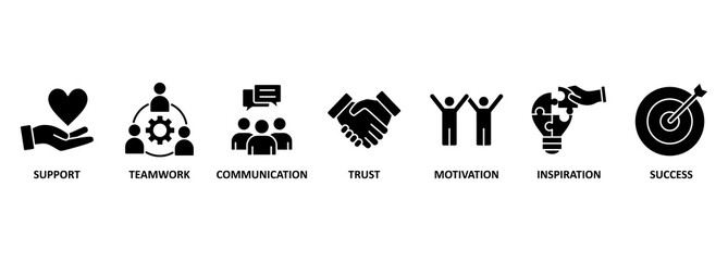 Banner collaboration and teamwork with icons