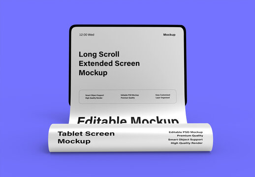 Premium Tablet Long Scroll Extended Screen Mockup PSD