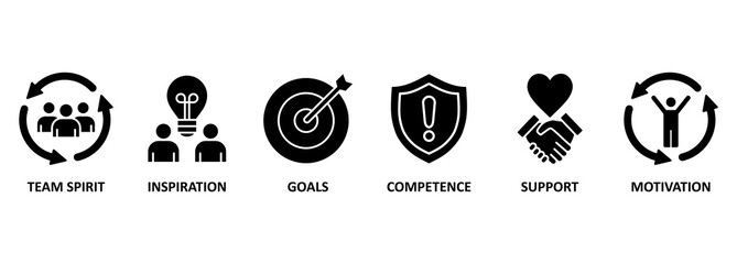 team building. Banner with keywords and icons