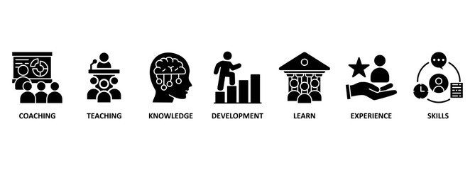 Banner Training concept. Keywords and vector icons