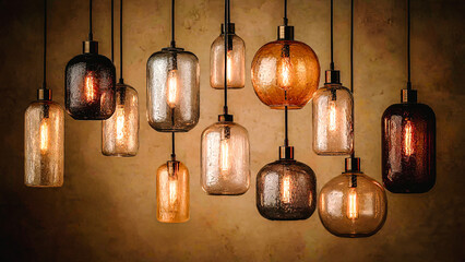 Ensemble de suspensions lumineuses, lustres