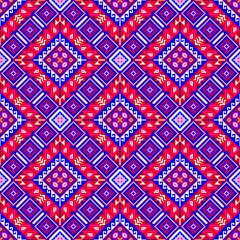 Geometric Pixel Art Pattern with Red and Blue Diamond Motifs