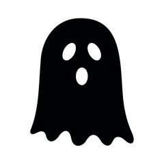 A simple black vector silhouette of a cartoon ghost, perfect for Halloween decorations, spooky party invites, children’s designs, and seasonal greeting cards.