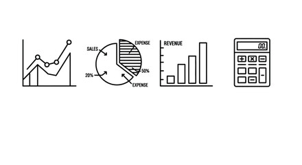Set of hand drawn financial graphs charts and calculator icons for business analysis vector