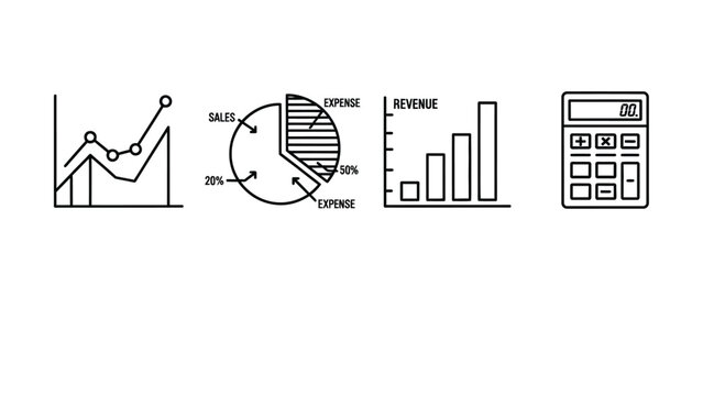 Set of hand drawn financial graphs charts and calculator icons for business analysis vector