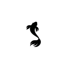 Obraz premium Elegant black silhouette of a graceful swimming fish with flowing fins, minimalist abstract water animal graphic design icon on white background.