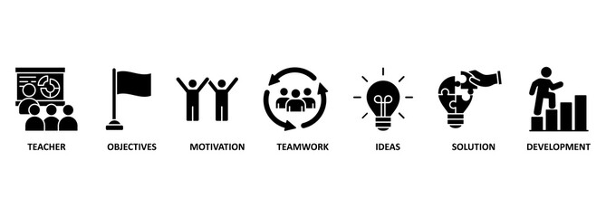 Workshop. Banner with keywords and icons