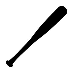 A sleek black silhouette of a baseball bat angled against a white background
