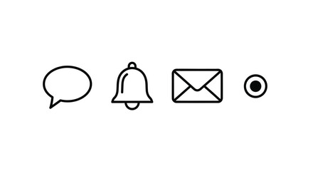 Minimalist outline icons speech bubble bell envelope notification dot simple design elements set vector