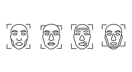 Fototapeta premium Facial recognition technology icons set human face detection system modern technology concept line art vector