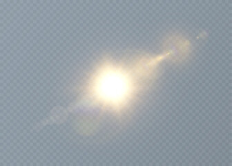 Fototapeta premium Bright sun glow light effect with rays and glare for design and illustration.