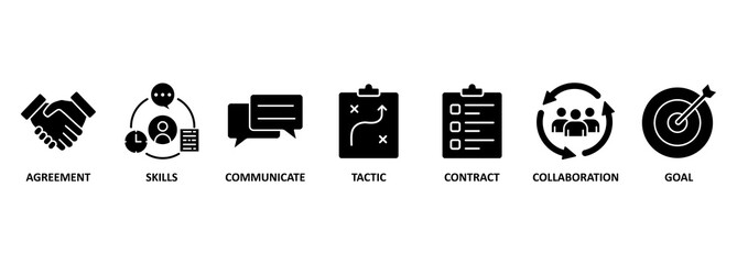 Banner negotiation deal agreement collaboration concept vector illustration with keywords and icons