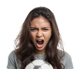 Exciting soccer goal celebration by female player in environment isolated on transparent background