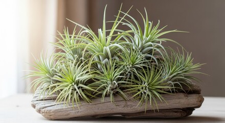 Air Plants Growing in Driftwood Natural Home Decor Tillandsia Xerographica Modern Style Decoration Indoor Gardening Succulent Plants Green Living