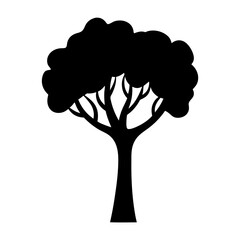 Black silhouette of a tree with leafy crown on a white background