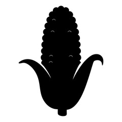Black silhouette image showing a ear of corn with husk leaves