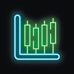 Neon green candlestick chart on a black background, representing market data and financial analysis