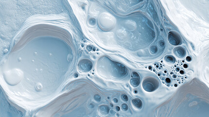 Abstract and unique close-up view of an icy landscape featuring intricate textures and patterns