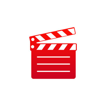 Red Clapperboard Icon &ndash; Film, Movie, Cinema, Director, Slate, Vector, Minimalist