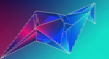 Abstract geometric crystal shard with vibrant blue and pink gradient background and glowing edges