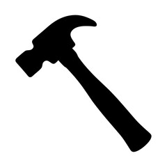 Black silhouette of a classic hammer tool on a white background surface