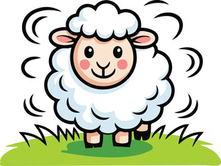 A cute cartoon sheep animal vector illustration for a funny farm animal icon. sheep, animal, drawing, grass, comic, design, cute, character.