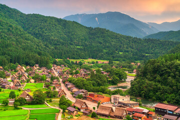 Shirakawa, Japan at Twilight