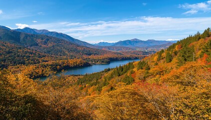 Autumn landscape showcasing vibrant fall foliage in a serene outdoor setting