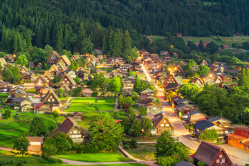 Shirakawa, Japan at Twilight