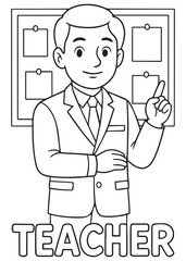 coloring book teacher standing with board background line art for kids