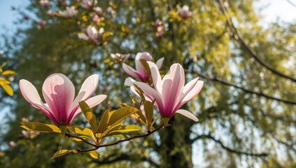 Delicate white and pink magnolia blossoms, ornamental beauty for floral arrangements