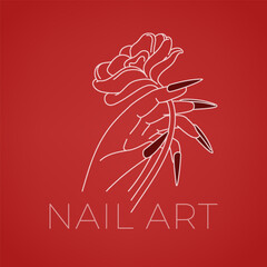 Simple monoline feminine nail art logo concept for beauty care and fashion design