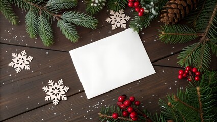 Christmas card with pine branches and berries