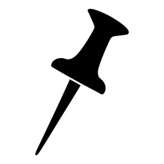 Black silhouette of a push pin or thumb tack on white background