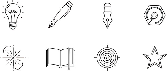 Set of handdrawn sketch icons for creativity and business.