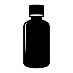 Isolated black and white illustration of a bottle with cap and rounded body